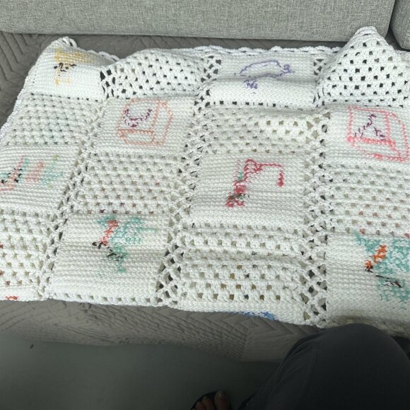 Handmade Crochet Baby Afghan Patchwork Granny Square Cross Stitch Detail - Picture 7 of 7